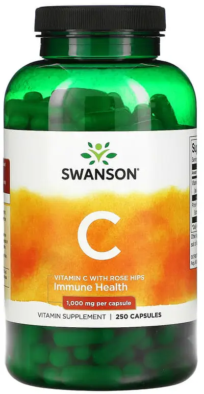 Витамины Swanson Vitamin C With Rose Hips, 1000 мг, 250 капсул (SWV-01106)